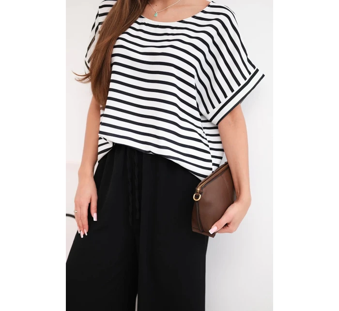 Dámská viskózová souprava s model 21951965 blůzou a širokými kalhotami s gumou černý - K-Fashion Dámská viskózová souprava s model 21951965 blůzou a širokými kalhotami s gumou černý - K-Fashion