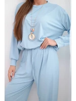 Dámská souprava z model 21951969 mikina s přívěskem a široké kalhoty modrá - K-Fashion
