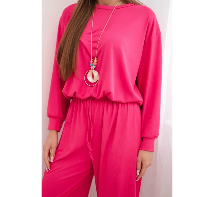 Dámský komplet viskózová mikina s přívěskem a široké kalhoty fuchsie Dámský komplet viskózová mikina s přívěskem a široké kalhoty fuchsie