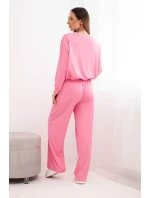 Dámská viskózová souprava s mikinou a širokými kalhotami světle růžový