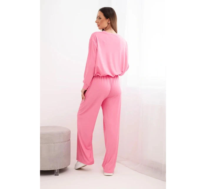 Dámská viskózová souprava s mikinou a širokými kalhotami světle růžový Dámská viskózová souprava s mikinou a širokými kalhotami světle růžový