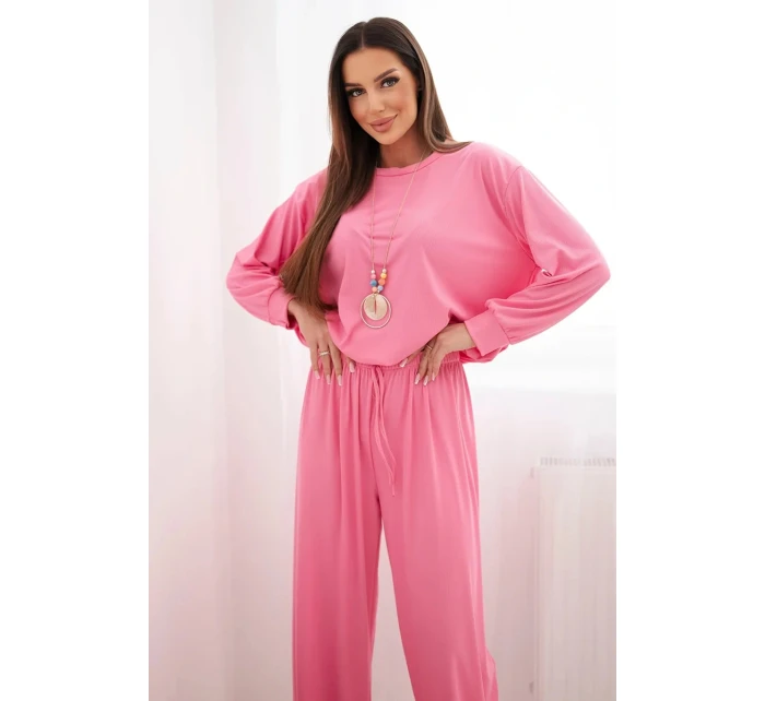 Dámská viskózová souprava s mikinou a širokými kalhotami světle růžový Dámská viskózová souprava s mikinou a širokými kalhotami světle růžový