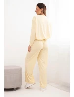 Dámský komplet viskózová mikina s přívěskem a široké kalhoty žlutý