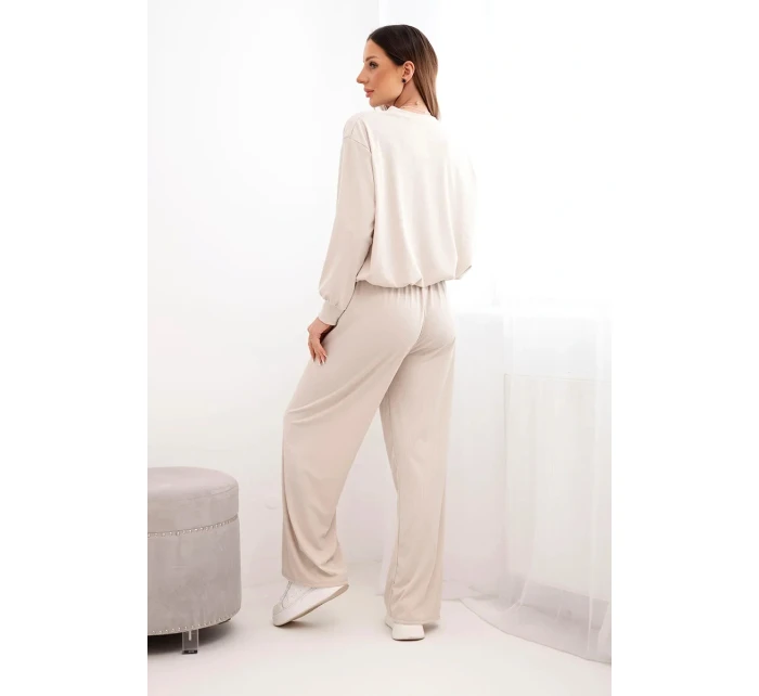 Dámský komplet viskózová mikina s přívěskem a široké kalhoty béžový Dámský komplet viskózová mikina s přívěskem a široké kalhoty béžový