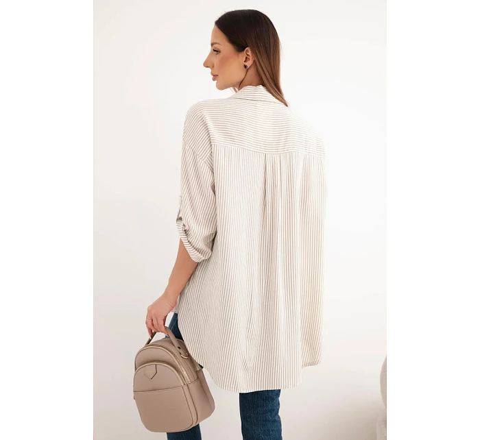 Dámská viskózová košile s krajkovými rukávy a límečkem béžová Dámská viskózová košile s krajkovými rukávy a límečkem béžová