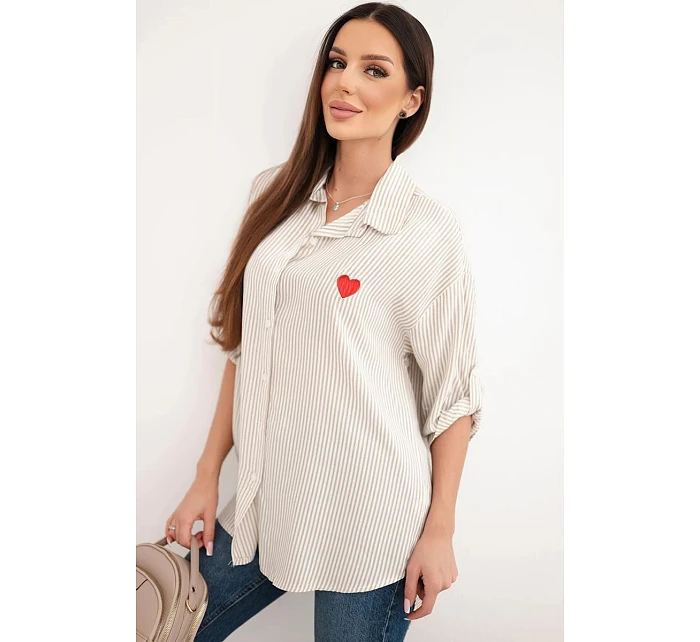 Dámská viskózová košile s krajkovými rukávy a límečkem béžová Dámská viskózová košile s krajkovými rukávy a límečkem béžová