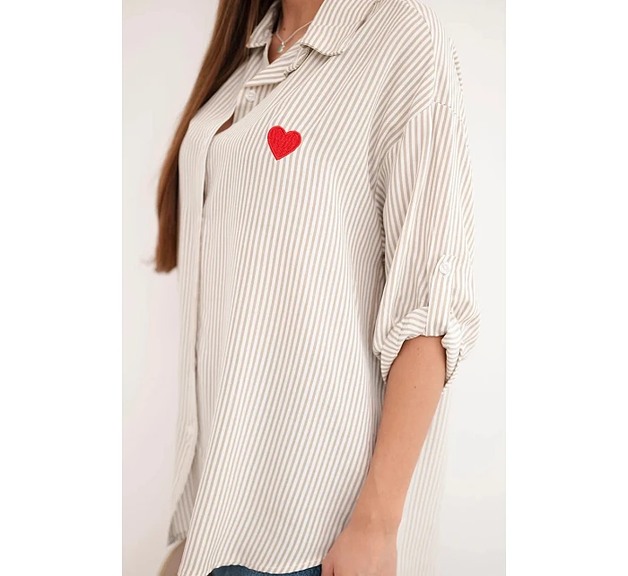 Dámská viskózová košile s krajkovými rukávy a límečkem béžová Dámská viskózová košile s krajkovými rukávy a límečkem béžová