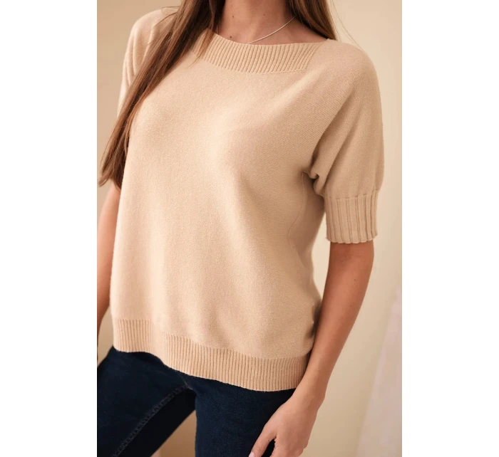 Dámský svetr z viskózy s krátkým rukávem světle camelový Dámský svetr z viskózy s krátkým rukávem světle camelový