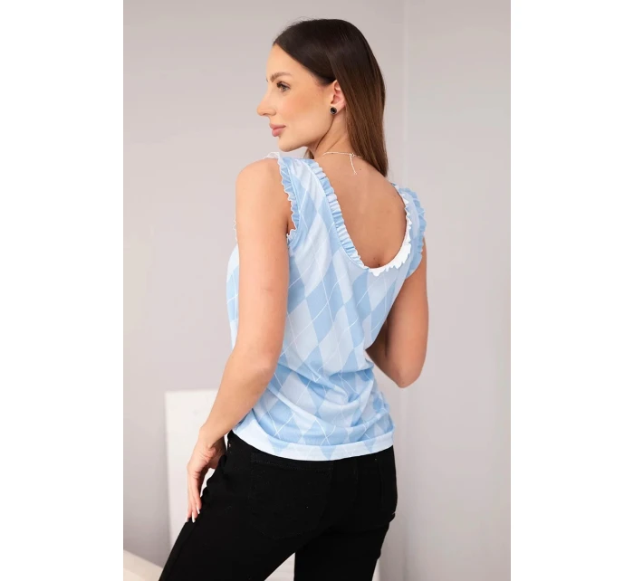 Dámská viskózová halenka bez rukávů s model 21954914 a volánkem u výstřihu modrá - K-Fashion Dámská viskózová halenka bez rukávů s model 21954914 a volánkem u výstřihu modrá - K-Fashion