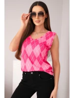 Dámská viskózová blůza s vzorem a volánkem u výstřihu fuchsie model 21954926 - K-Fashion