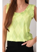 Dámská viskózová bezramenní halenka s kosočtverci a volánkem kolem výstřihu zelená