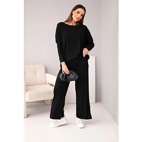 Dámský viskózový komplet s volnou blůzou a kalhotami černý