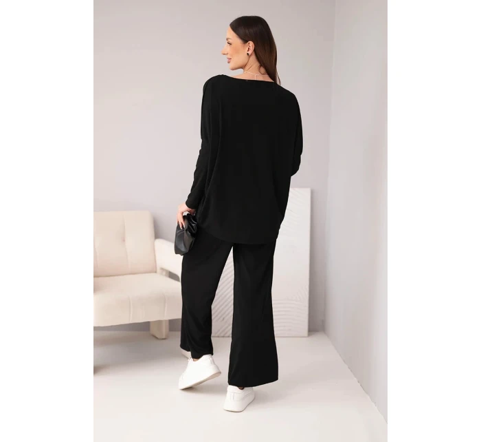 Dámský viskózový komplet s volnou blůzou a kalhotami černý Dámský viskózový komplet s volnou blůzou a kalhotami černý