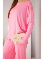 Dámská viskózová souprava s volnou blůzou a kalhotami světle růžový