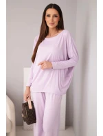 Dámská souprava z viskózy s volnou blůzou a kalhotami světle fialová
