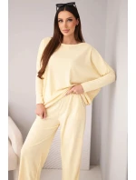 Dámský komplet z viskózy s volnou blůzou a kalhotami žlutý