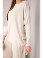 Dámský viskózový komplet s volnou blůzou a kalhotami béžový