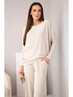 Dámský viskózový komplet s volnou blůzou a kalhotami béžový