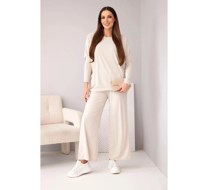 Dámský viskózový komplet s volnou blůzou a kalhotami béžový Dámský viskózový komplet s volnou blůzou a kalhotami béžový