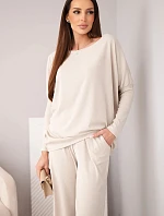 Dámský viskózový komplet s volnou blůzou a kalhotami béžový