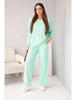 Dámský viskózový komplet s volnou blůzou a kalhotami mátový