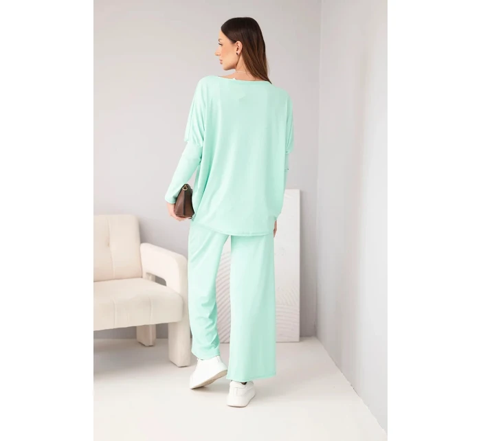 Dámský viskózový komplet s volnou blůzou a kalhotami mátový Dámský viskózový komplet s volnou blůzou a kalhotami mátový