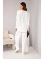 Dámská souprava z viskózy s volnou blůzou a kalhotami ecru