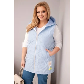 Dámská vesta Plus Size s kapucí a květinovým prošíváním modrá