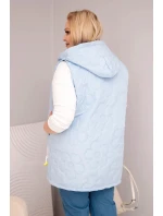 Dámská vesta Plus Size s kapucí a květinovým prošíváním modrá