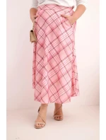 Dámská sukně Plus Size kostkovaná s širokým lemem světle růžová