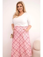 Dámská sukně Plus Size kostkovaná s širokým lemem světle růžová