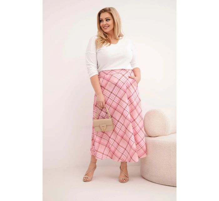 Dámská sukně Plus Size kostkovaná s širokým lemem světle růžová Dámská sukně Plus Size kostkovaná s širokým lemem světle růžová