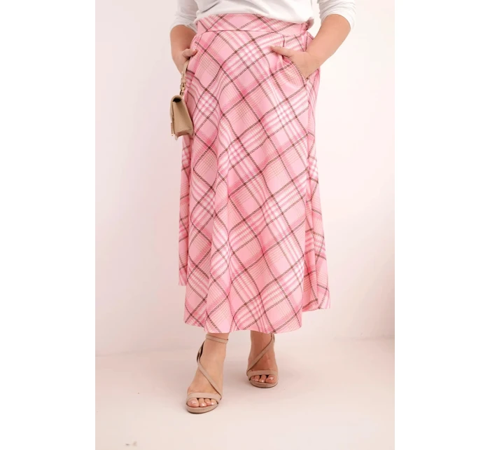 Dámská sukně Plus Size kostkovaná s širokým lemem světle růžová Dámská sukně Plus Size kostkovaná s širokým lemem světle růžová