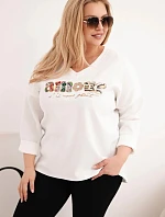 Dámská mikina Plus Size s nápisem a výstřihem do V ecru