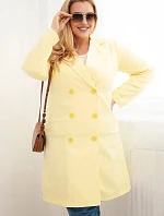 Dámský kabát Plus Size dvouřadový s límcem žlutý