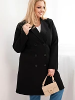 Dámský kabát Plus Size dvouřadový s límcem černý