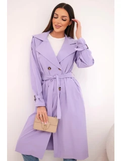 Dámský kabát v pase s límcem světle fialový