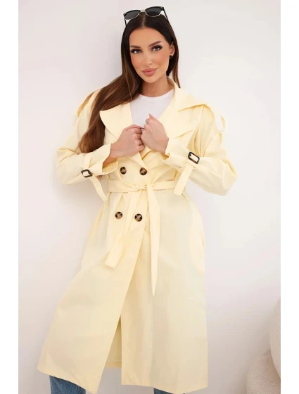 Dámský kabát v pase s límcem žlutý Dámský kabát v pase s límcem žlutý