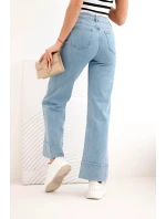 Dámské kalhoty s širokými nohavicemi a vysokým pasem denim modré Dámské kalhoty s širokými nohavicemi a vysokým pasem denim modré