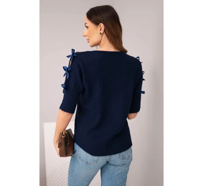 Dámský svetr s krátkým rukávem a ozdobnými mašlemi granátový Dámský svetr s krátkým rukávem a ozdobnými mašlemi granátový