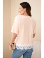 Dámský svetr s krátkým rukávem a krajkou lososový