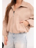 Dámská bunda se zipem a model 21961334 rukávy camelová - K-Fashion