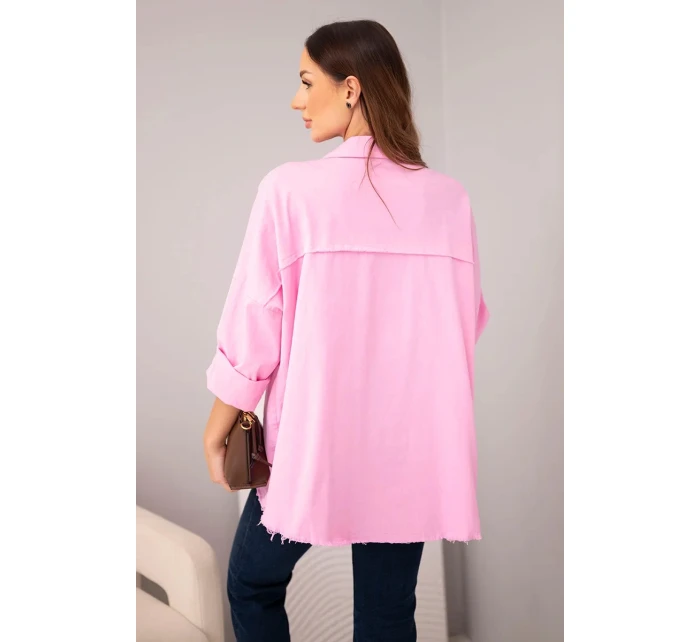 Dámská bavlněná košile s kapsami jasně růžová Dámská bavlněná košile s kapsami jasně růžová