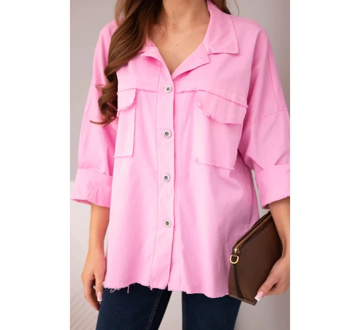 Dámská bavlněná košile s kapsami jasně růžová Dámská bavlněná košile s kapsami jasně růžová