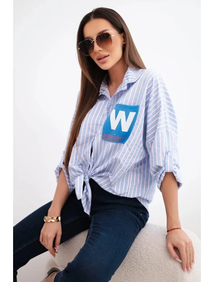 Dámská bavlněná košile s pásky a vázáním modrá Dámská bavlněná košile s pásky a vázáním modrá