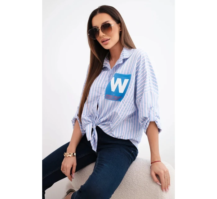 Dámská bavlněná košile s pásky a vázáním modrá Dámská bavlněná košile s pásky a vázáním modrá