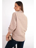 Dámská bavlněná košile s pruhy a zavazováním camelová