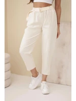 Dámské kordové kalhoty s páskem světle béžové