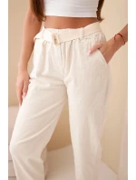 Dámské kordové kalhoty s páskem světle béžové