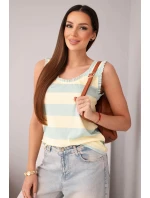 Dámská viskózová model 21961378 blůza v barevných pruzích tmavě mátová + žlutá - K-Fashion